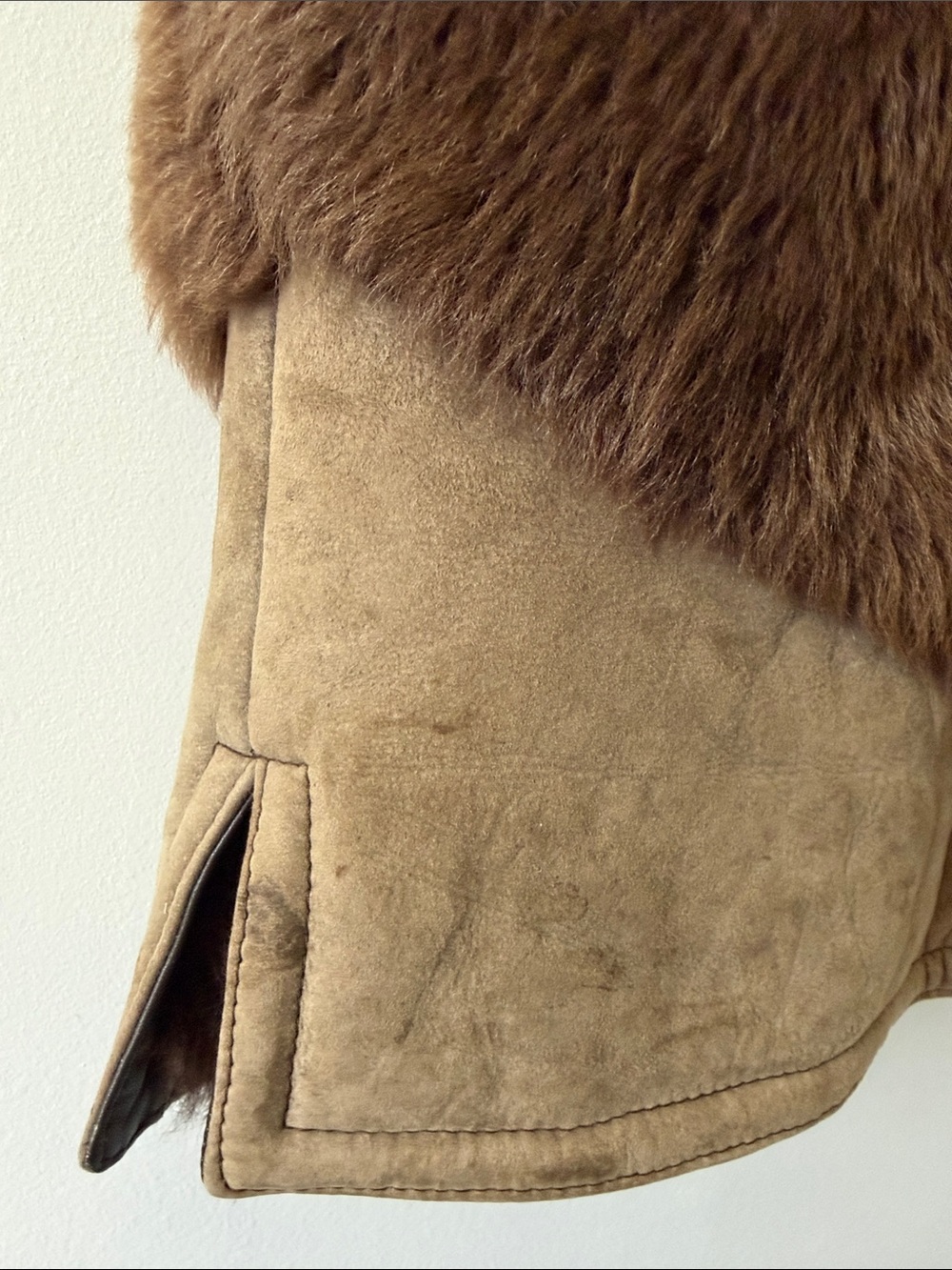 Brown Suede and Shearling Vest with Fur Trim, Vintage - Picture 6 of 12